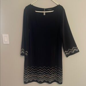 White House Black Market Black Sheath Dress with embellishment and 3/4 Sleeves